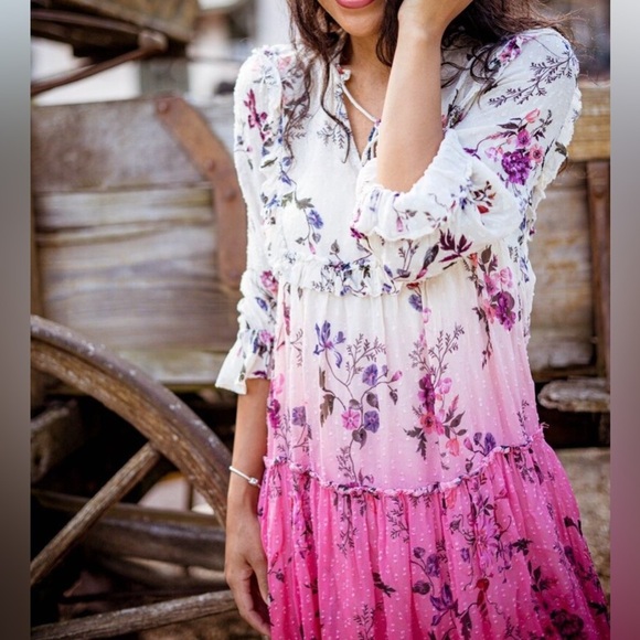 Anthropologie Dip-Dyed Floral Dress - Picture 4 of 16